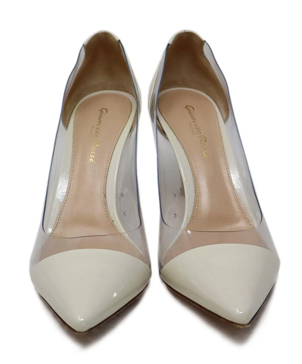 Gianvito Rossi Ivory Patent Leather & Clear Heels sz 7.5