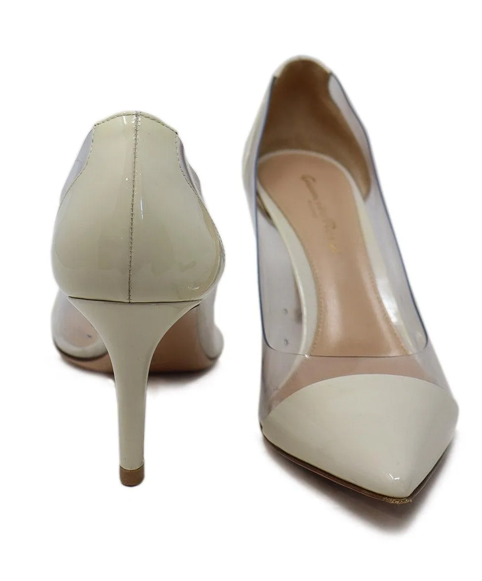 Gianvito Rossi Ivory Patent Leather & Clear Heels sz 7.5