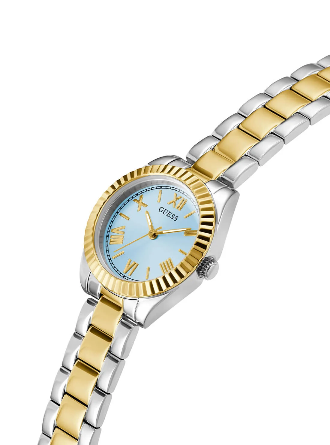 Gold and Silver Mini Luna Blue Dial Vintage Link Watch Guess