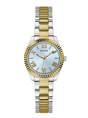 Gold and Silver Mini Luna Blue Dial Vintage Link Watch Guess