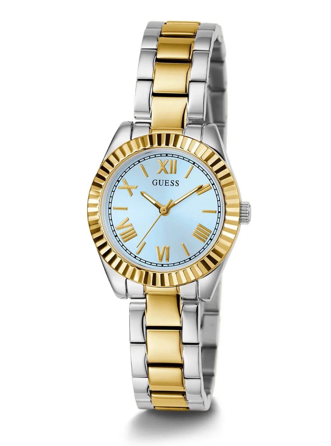 Gold and Silver Mini Luna Blue Dial Vintage Link Watch Guess