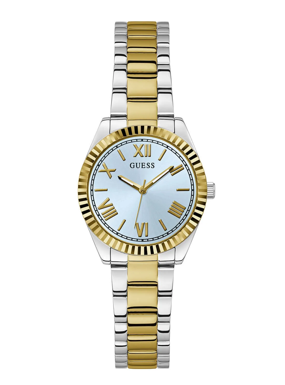 Gold and Silver Mini Luna Blue Dial Vintage Link Watch Guess