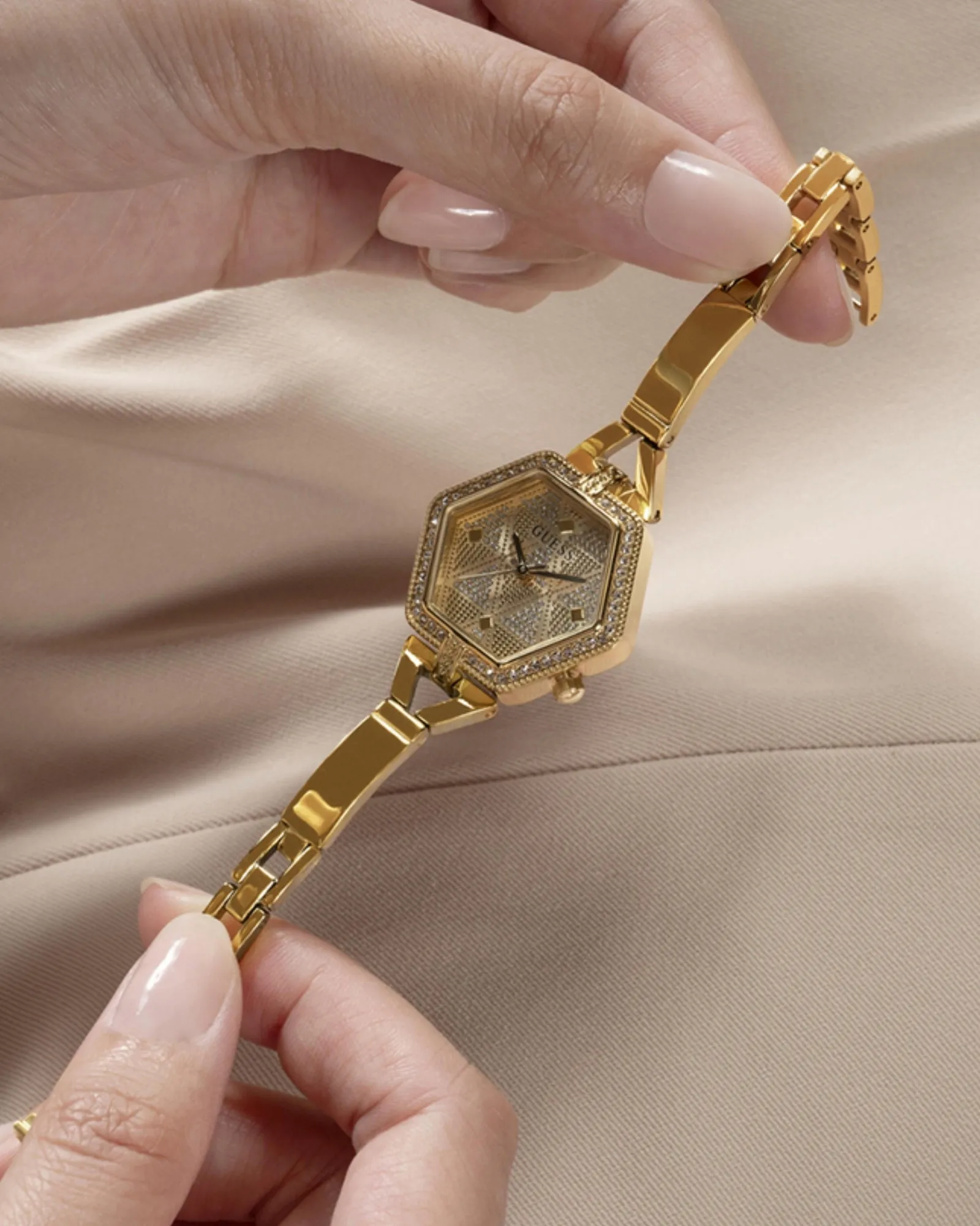 Gold Audrey Glitz Hexagonal Link Watch Guess