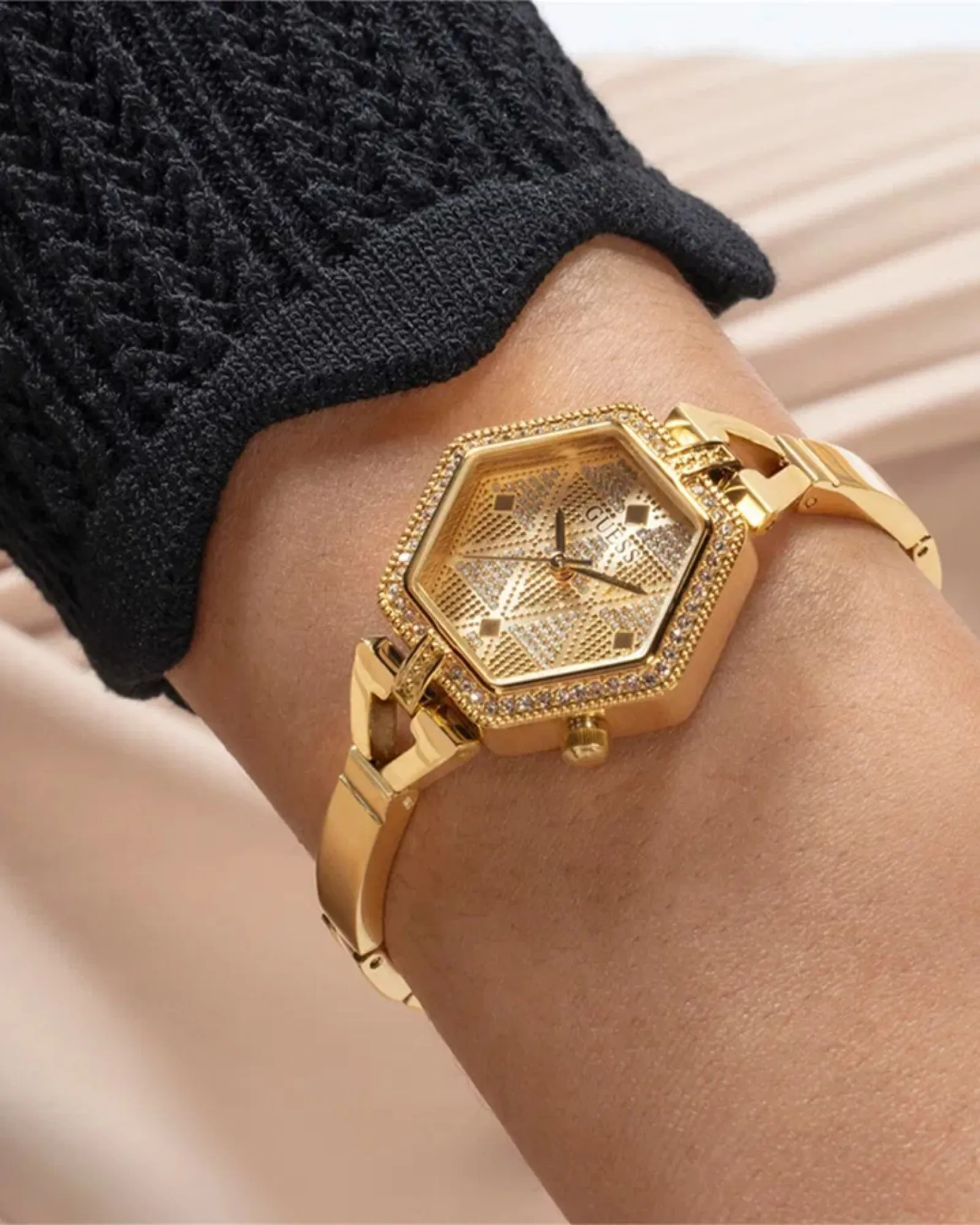 Gold Audrey Glitz Hexagonal Link Watch Guess