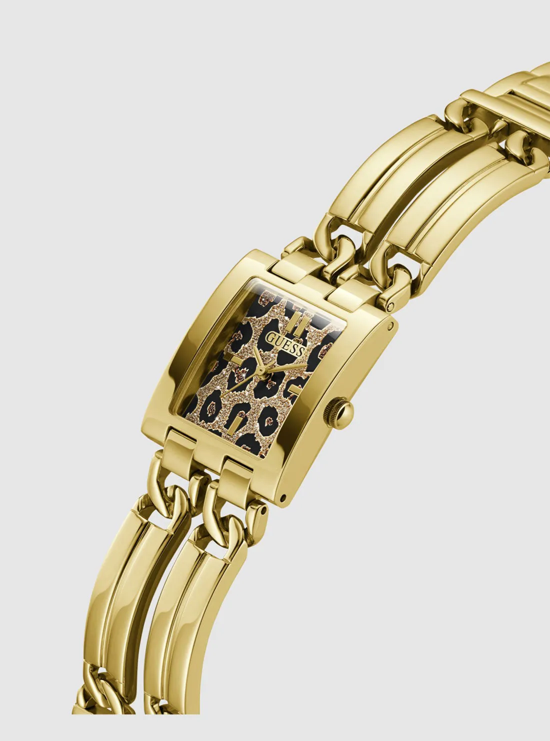 Gold Mod Animal Print Dial Link Watch Guess