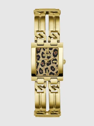 Gold Mod Animal Print Dial Link Watch Guess