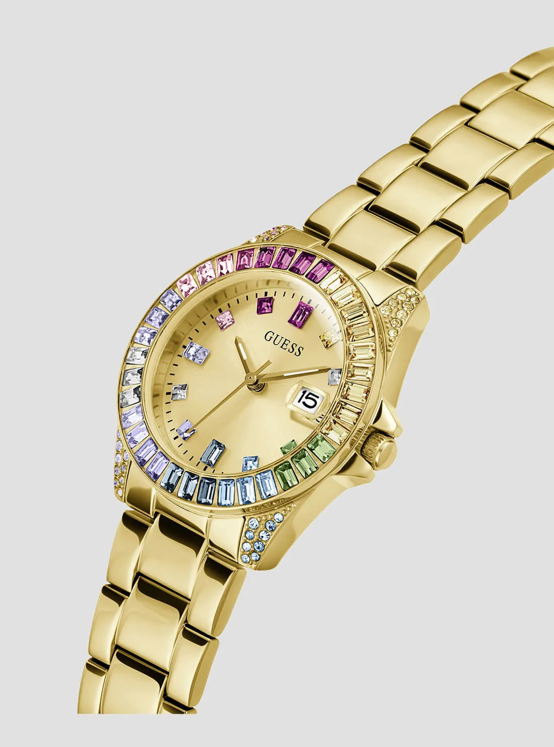 Gold Opaline Multi Crystal Link Watch Guess