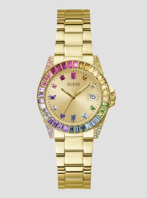 Gold Opaline Multi Crystal Link Watch Guess