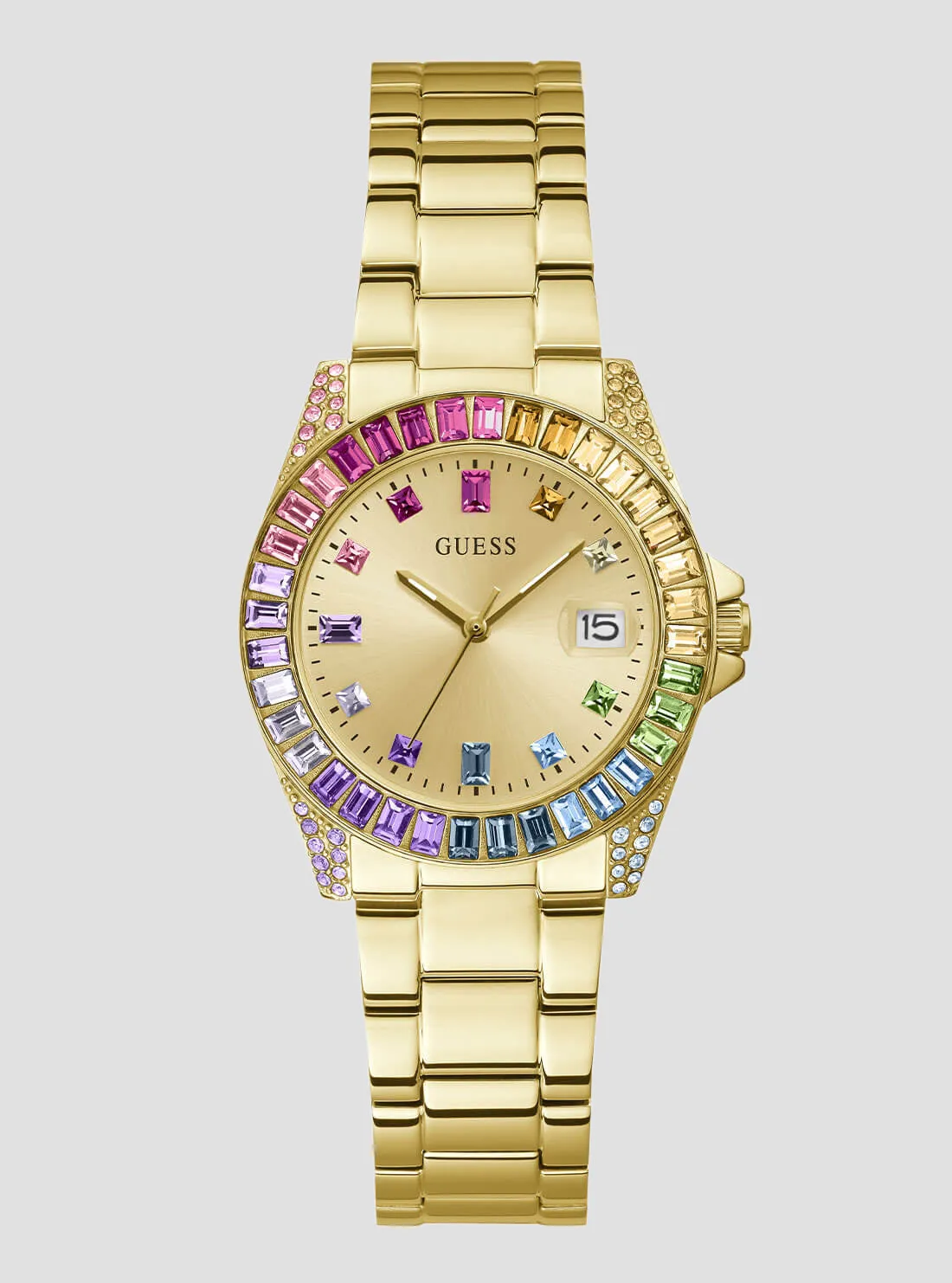 Gold Opaline Multi Crystal Link Watch Guess