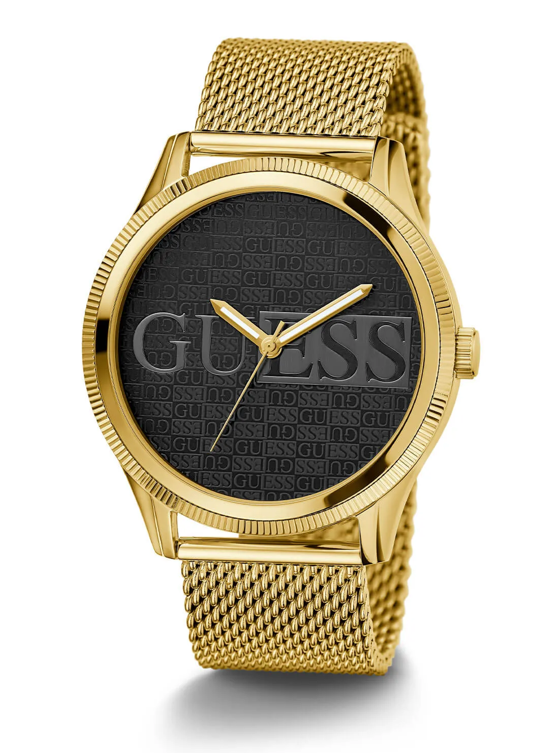 Gold Reputation Black Logo Mesh Watch Guess