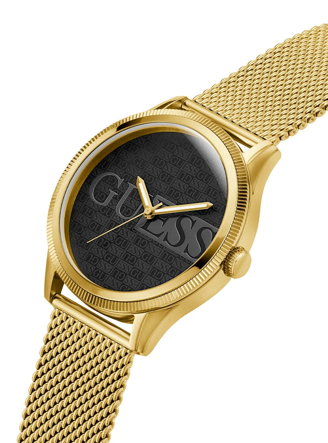 Gold Reputation Black Logo Mesh Watch Guess