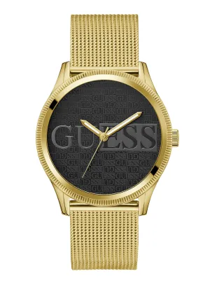Gold Reputation Black Logo Mesh Watch Guess