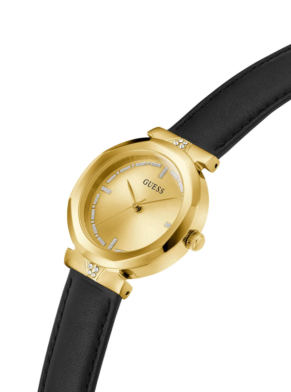 Gold Rumour Black Leather Watch Guess