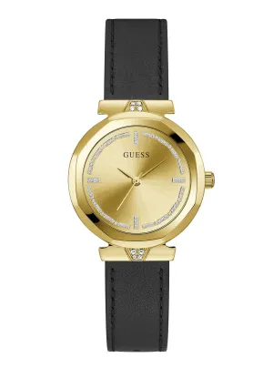 Gold Rumour Black Leather Watch Guess