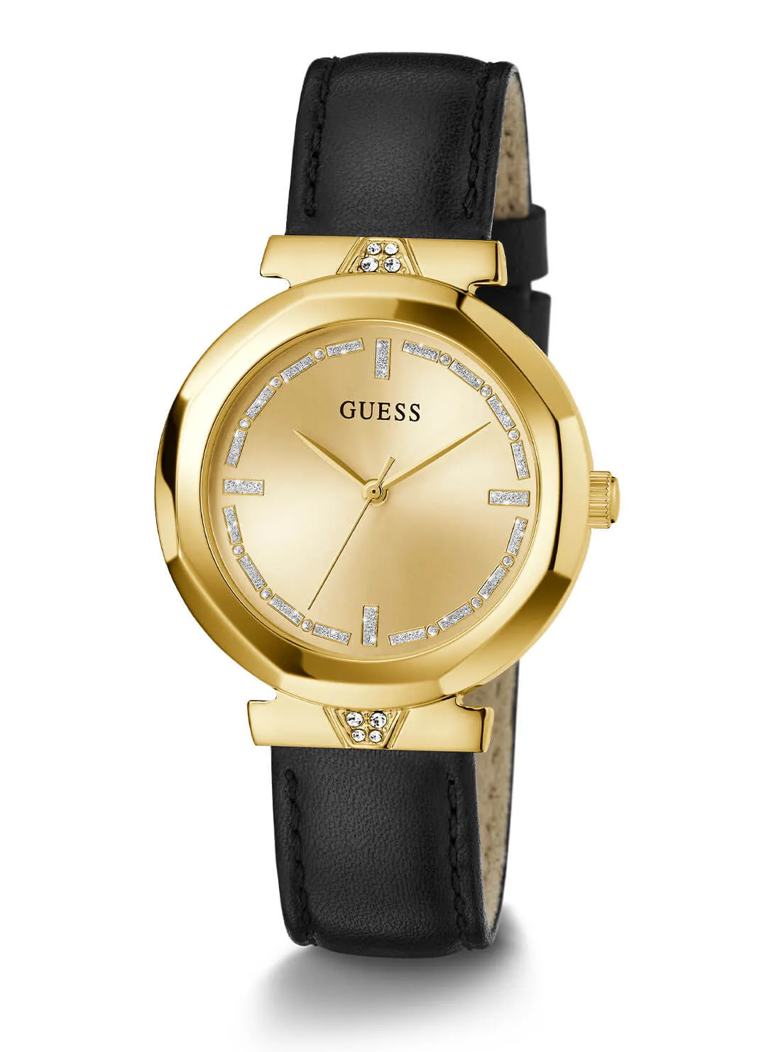 Gold Rumour Black Leather Watch Guess
