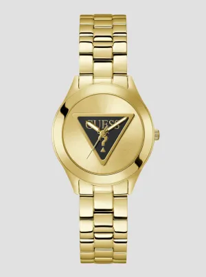 Gold Tri Plaque Black Link Watch Guess
