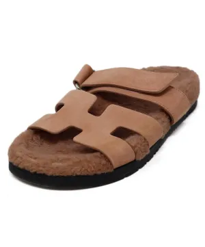 Hermes Pink Suede & Shearling Chypre Sandals sz 7.5