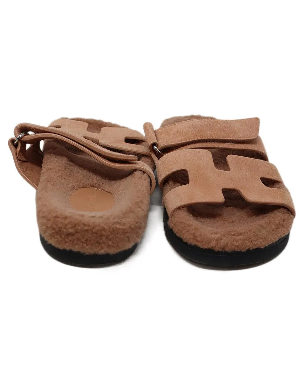 Hermes Pink Suede & Shearling Chypre Sandals sz 7.5