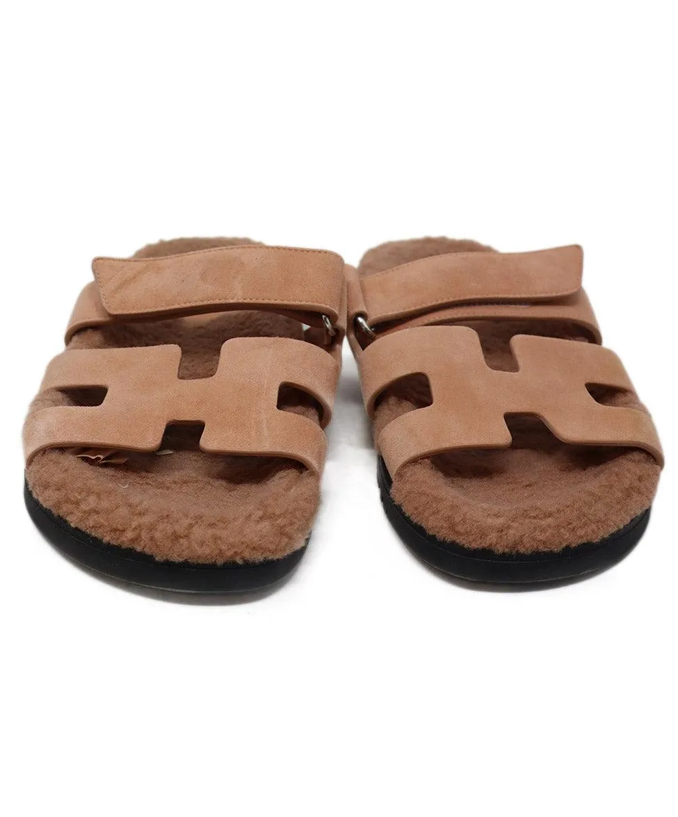 Hermes Pink Suede & Shearling Chypre Sandals sz 7.5