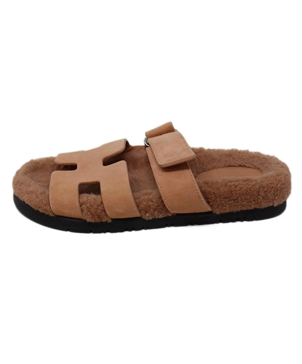 Hermes Pink Suede & Shearling Chypre Sandals sz 7.5