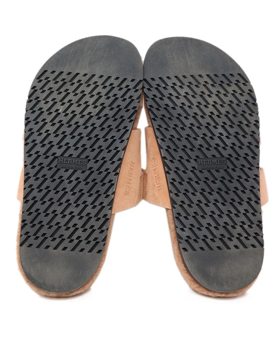 Hermes Pink Suede & Shearling Chypre Sandals sz 7.5