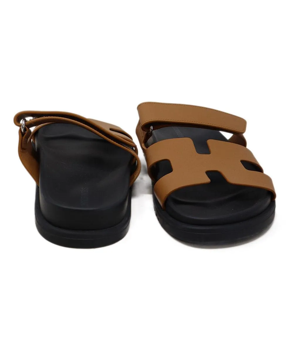 Hermes Tan Leather Chypre Sandals sz 7.5