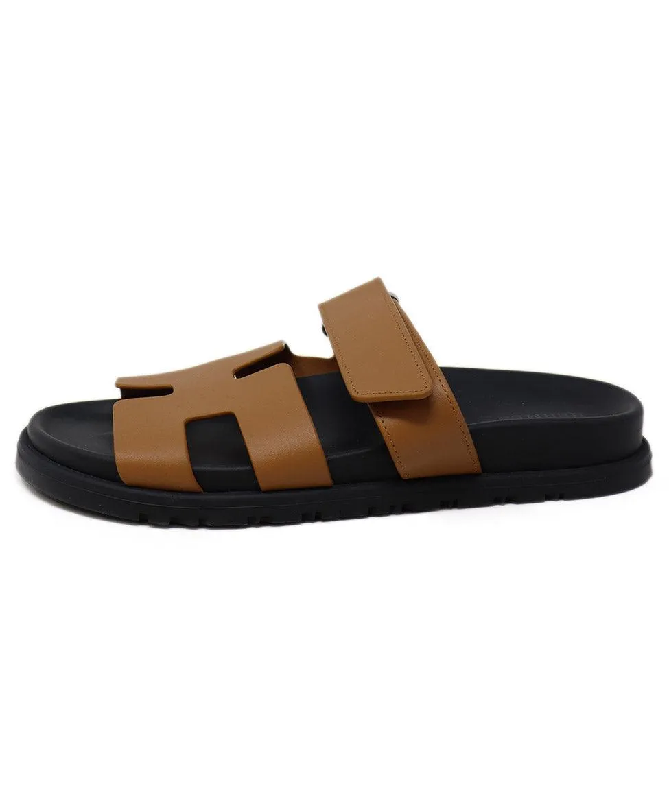 Hermes Tan Leather Chypre Sandals sz 7.5