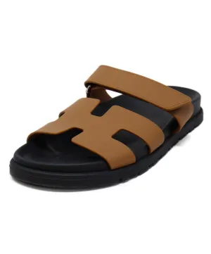 Hermes Tan Leather Chypre Sandals sz 7.5
