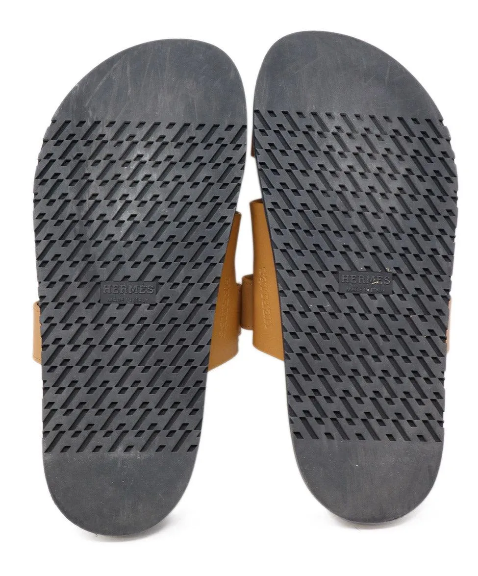 Hermes Tan Leather Chypre Sandals sz 7.5