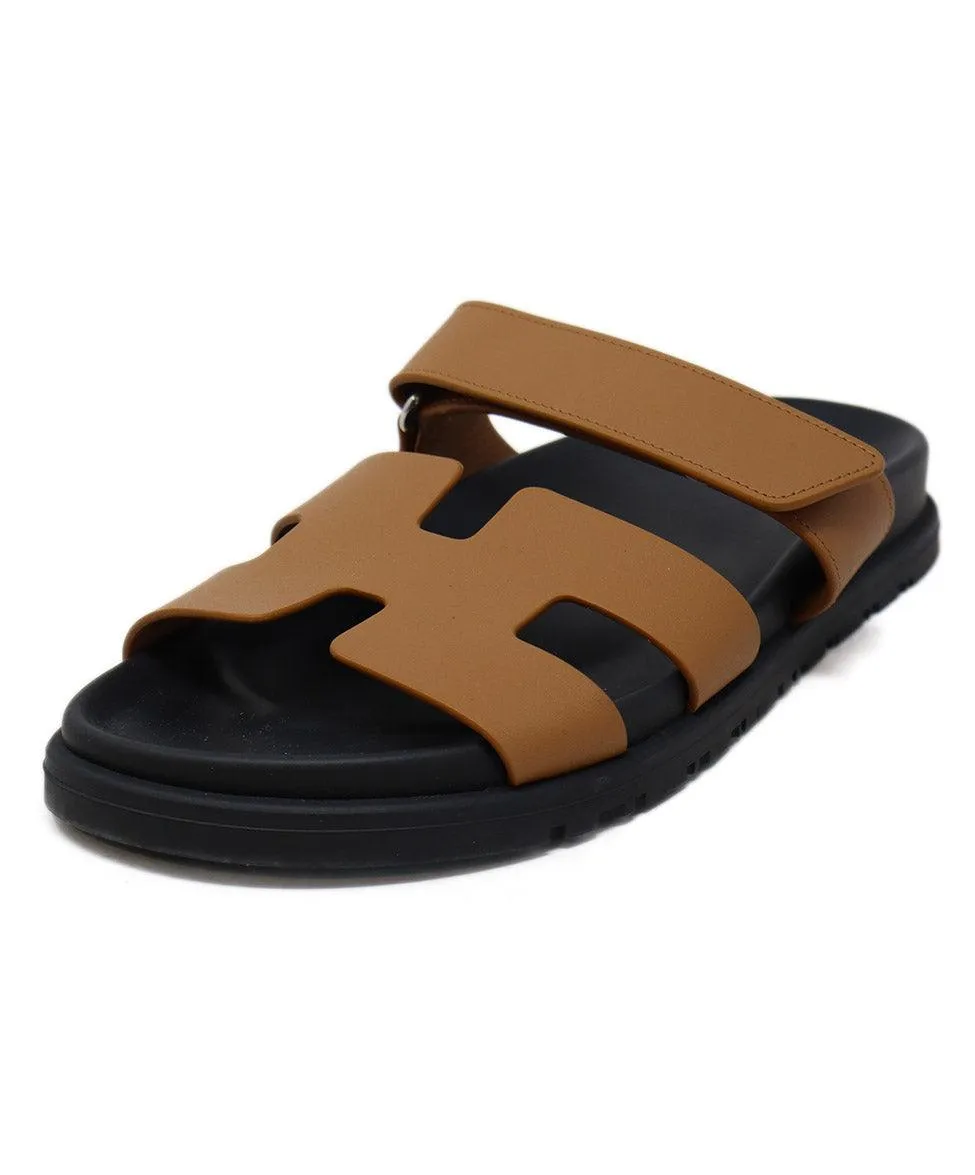 Hermes Tan Leather Chypre Sandals sz 7.5