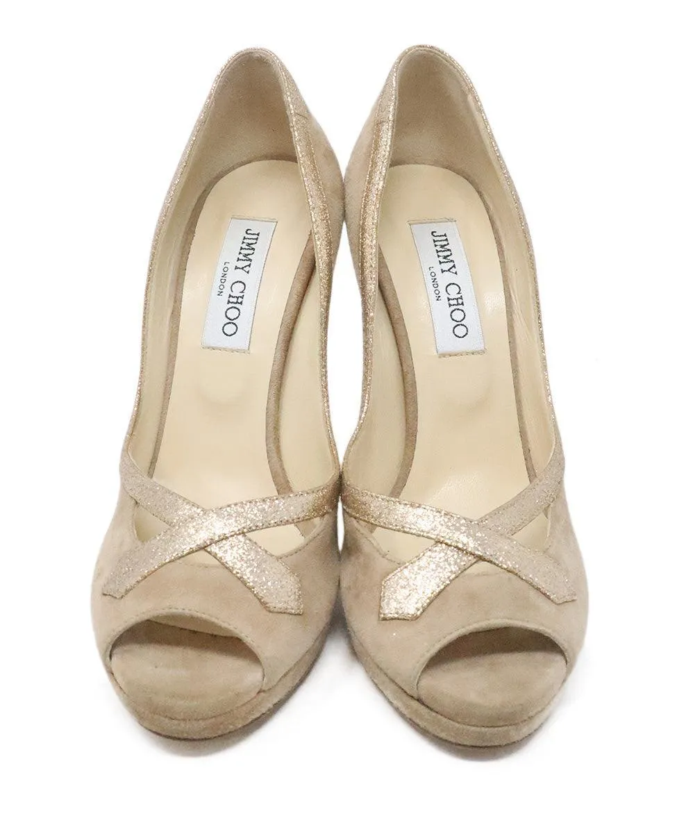 Jimmy Choo Tan & Gold Heels sz 8