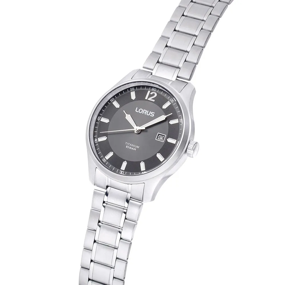 Lorus Black Dial Titanium Mens Watch RH995QX9