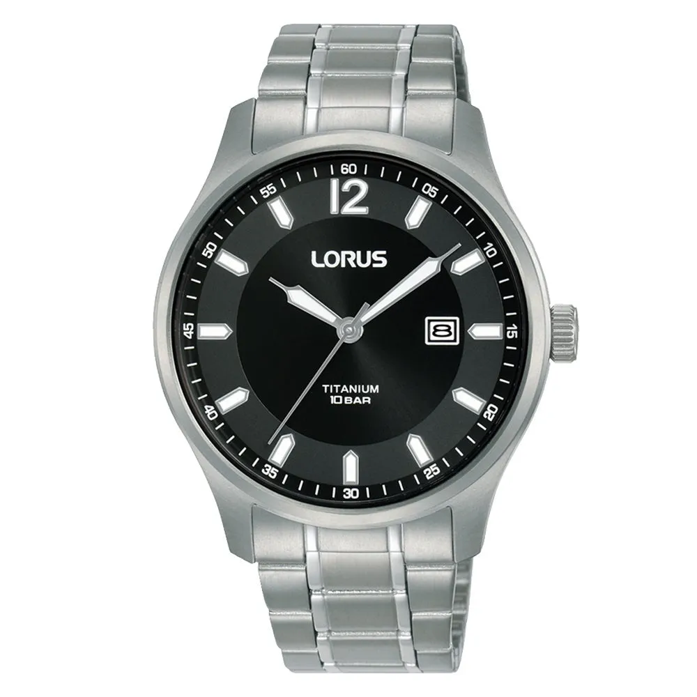 Lorus Black Dial Titanium Mens Watch RH995QX9