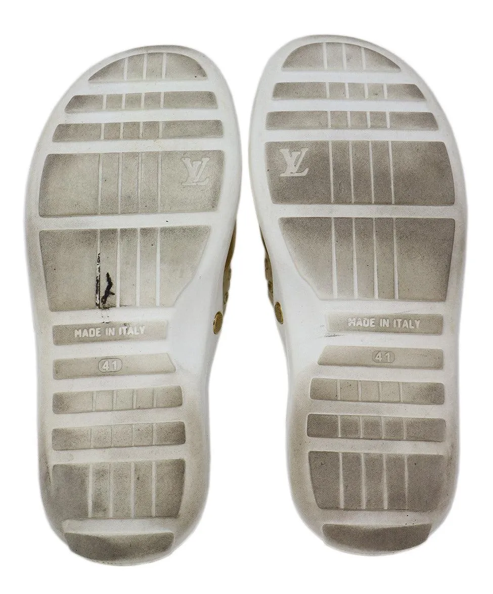 Louis Vuitton White & Multicolor Monogram Slides sz 11
