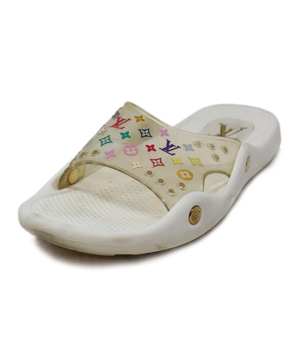 Louis Vuitton White & Multicolor Monogram Slides sz 11