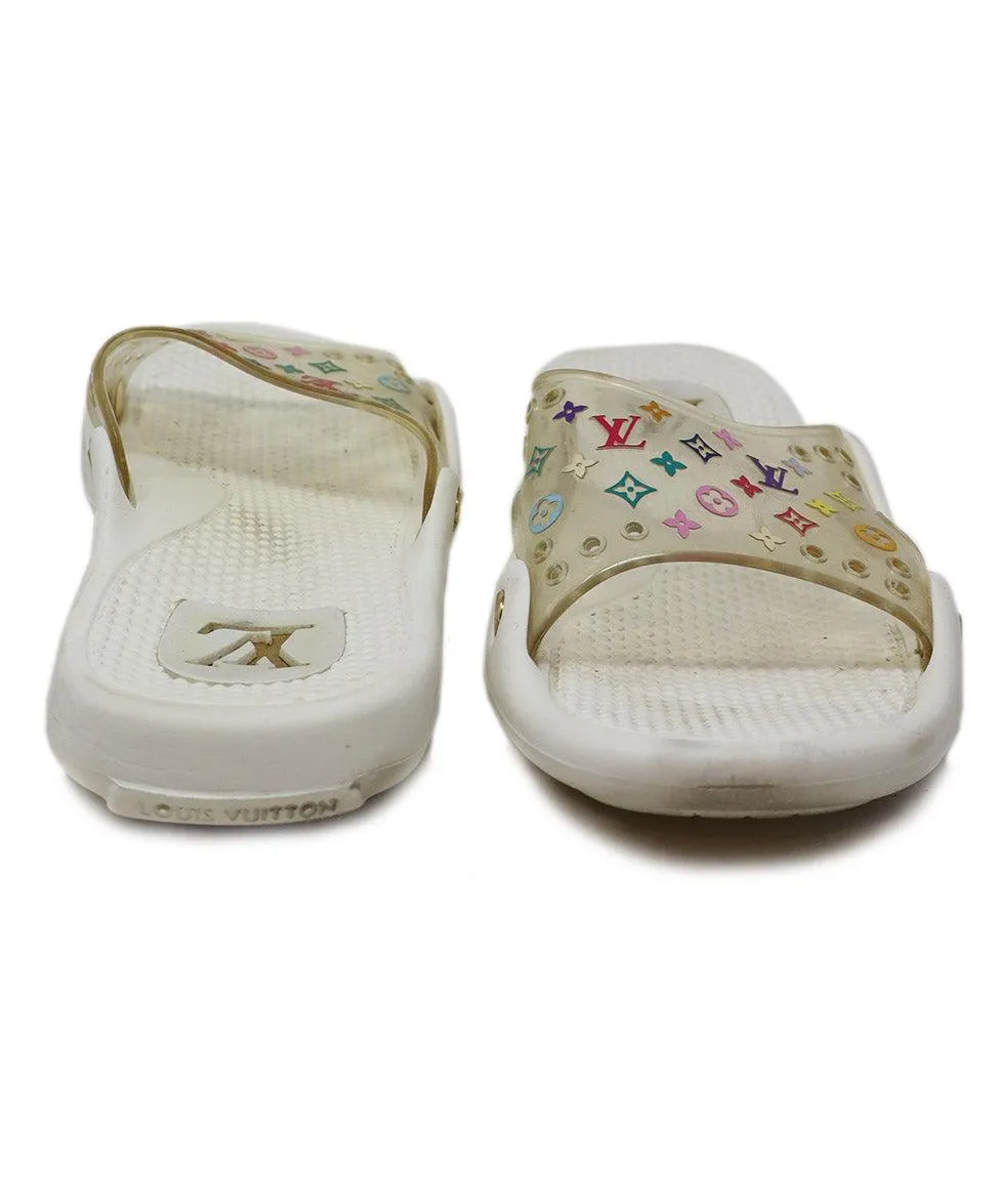 Louis Vuitton White & Multicolor Monogram Slides sz 11