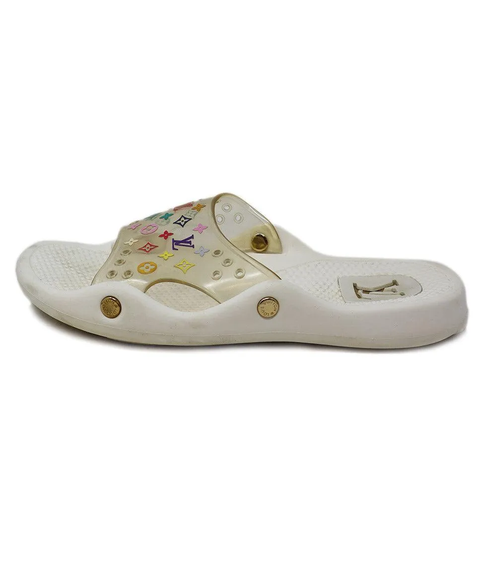 Louis Vuitton White & Multicolor Monogram Slides sz 11