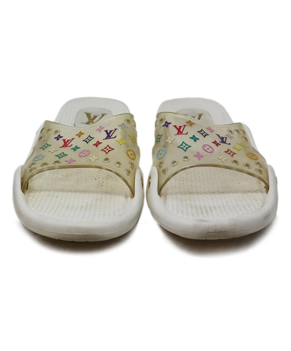 Louis Vuitton White & Multicolor Monogram Slides sz 11