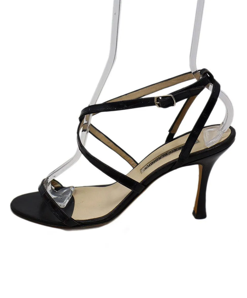 Manolo Blahnik Black Leather Sandals sz 9