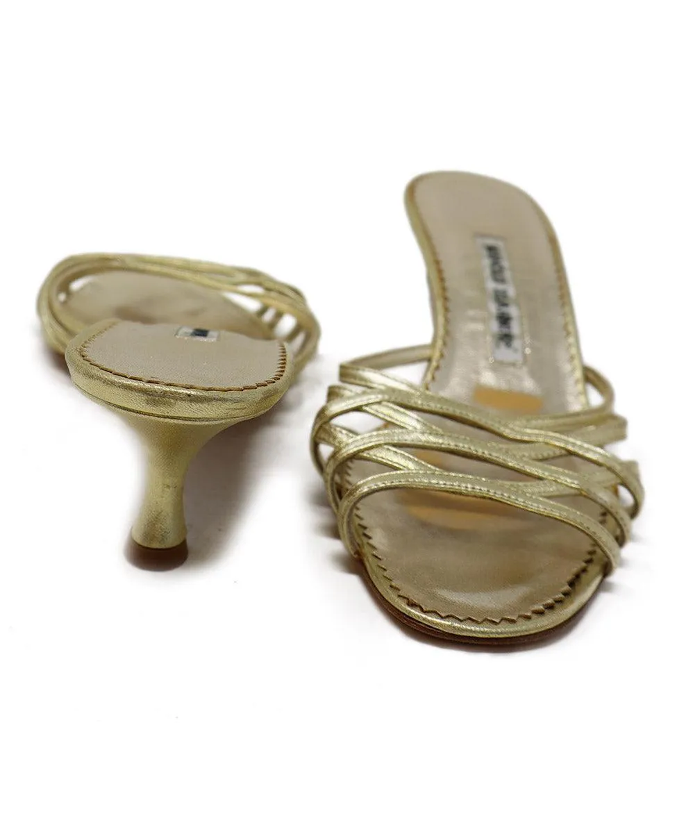 Manolo Blahnik Gold Leather Sandals sz 9