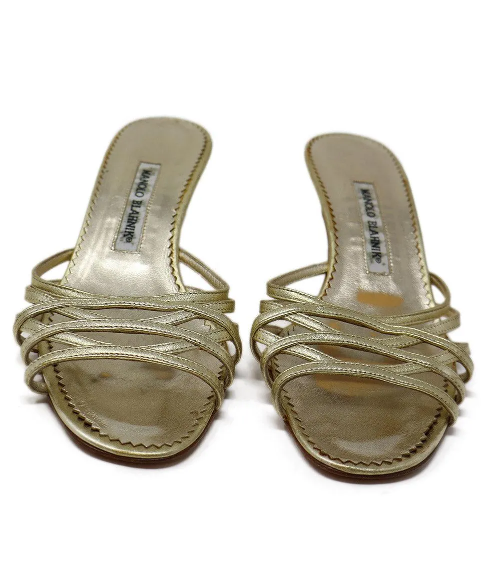 Manolo Blahnik Gold Leather Sandals sz 9