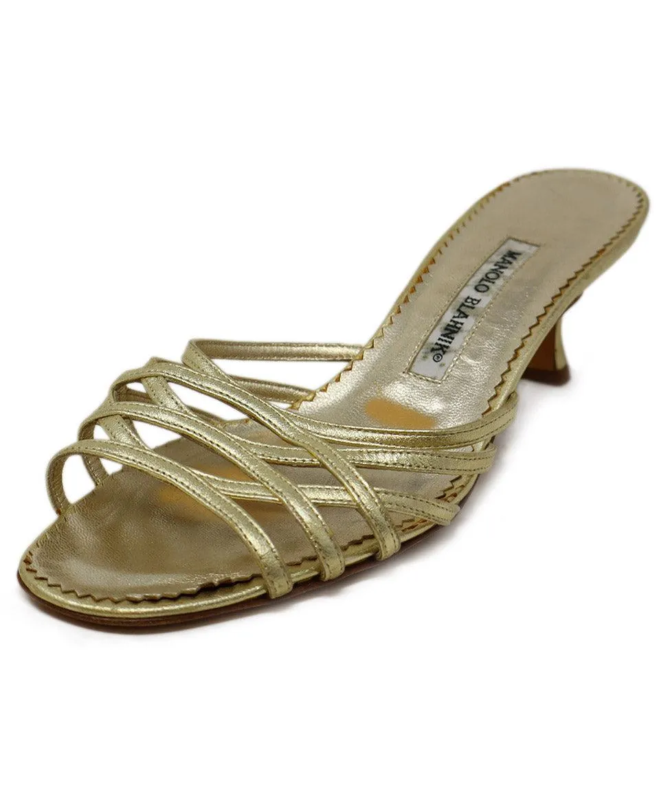 Manolo Blahnik Gold Leather Sandals sz 9