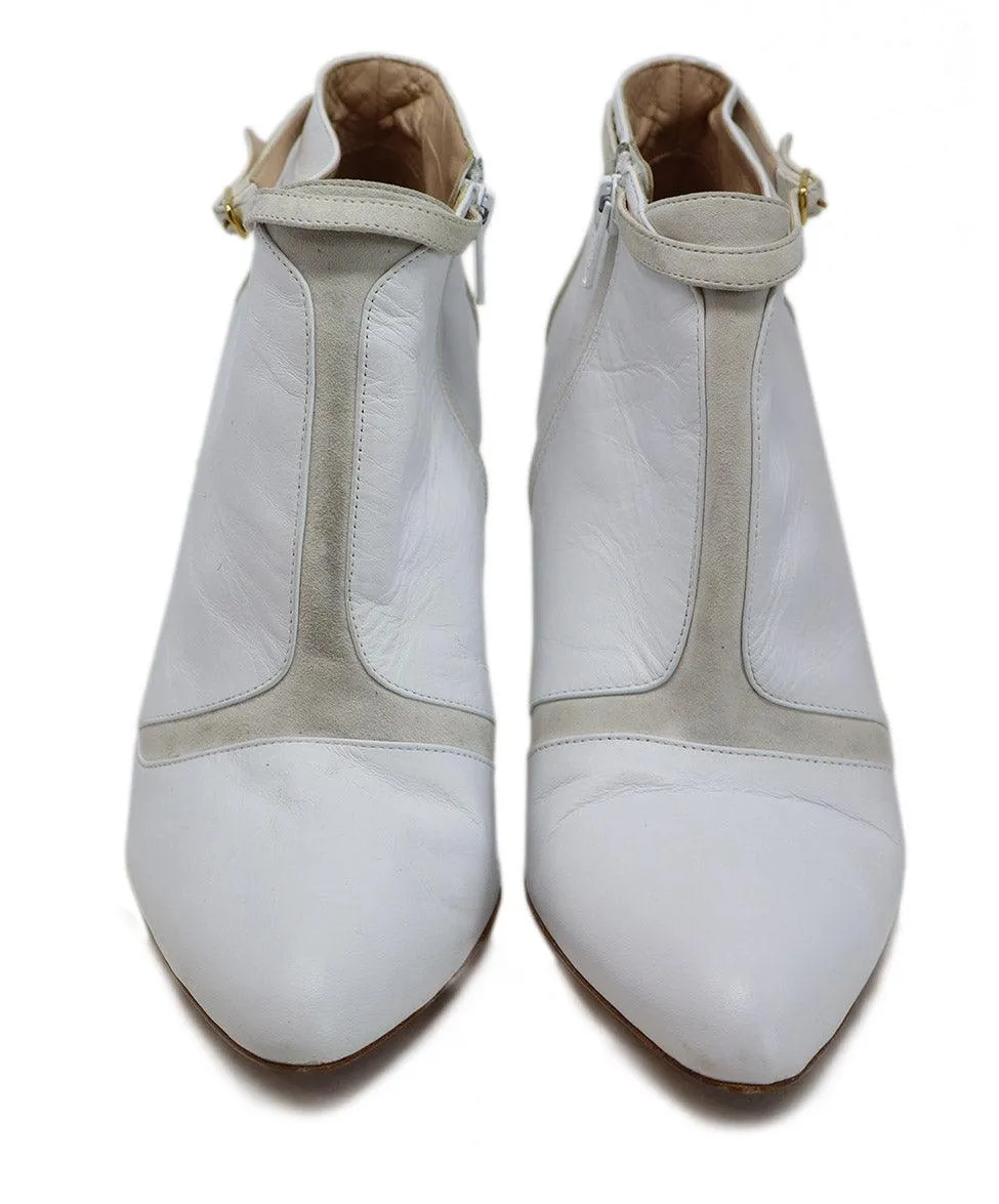 Manolo Blahnik White Leather & Beige Suede Booties sz 10