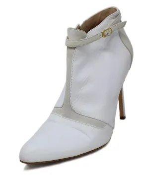 Manolo Blahnik White Leather & Beige Suede Booties sz 10
