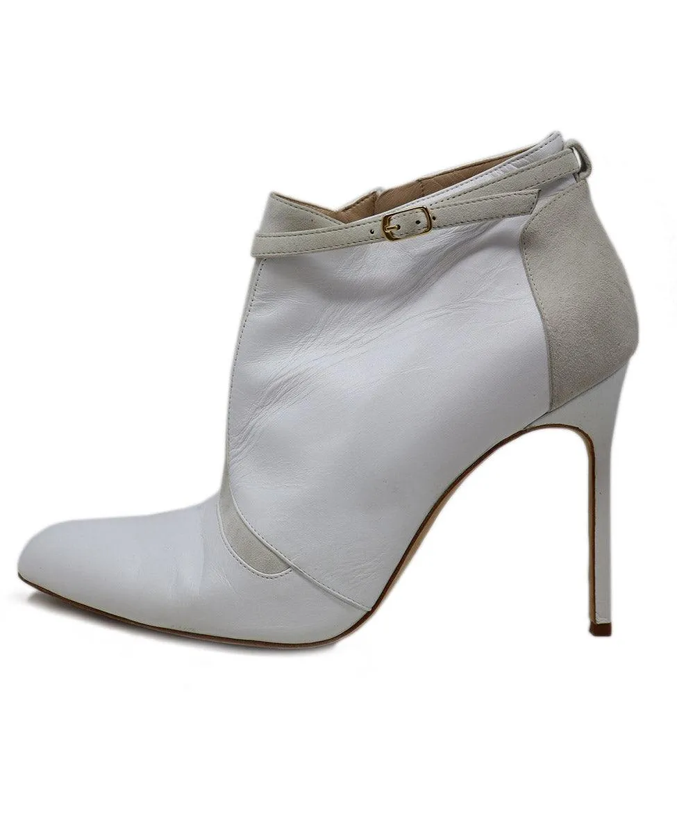 Manolo Blahnik White Leather & Beige Suede Booties sz 10