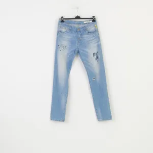 Meltin'Pot Men 34 34 Trousers Blue Cotton Ripped  Buttons Regular Fit Top