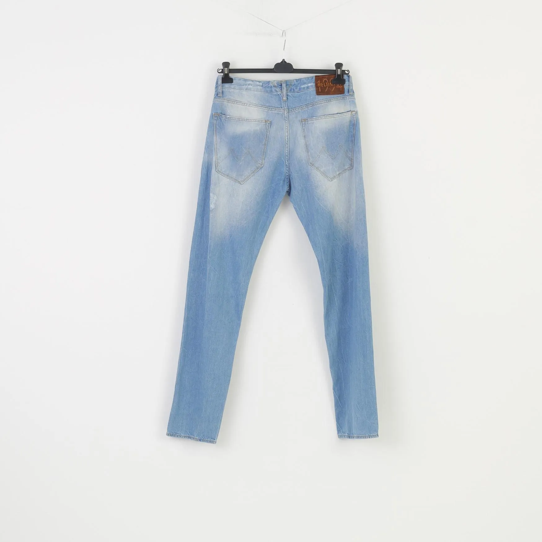 Meltin'Pot Men 34 34 Trousers Blue Cotton Ripped  Buttons Regular Fit Top