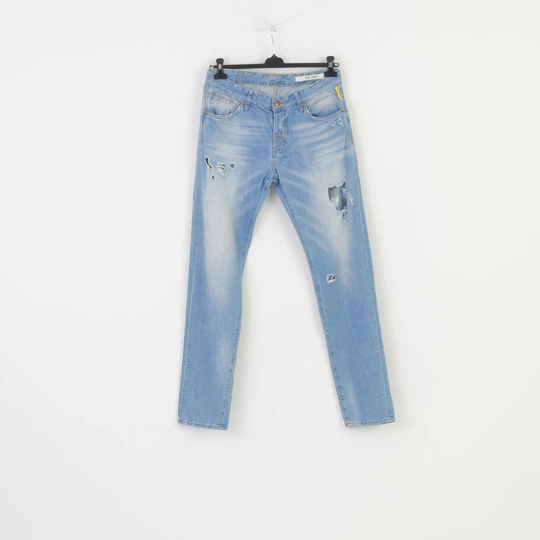 Meltin'Pot Men 34 34 Trousers Blue Cotton Ripped  Buttons Regular Fit Top