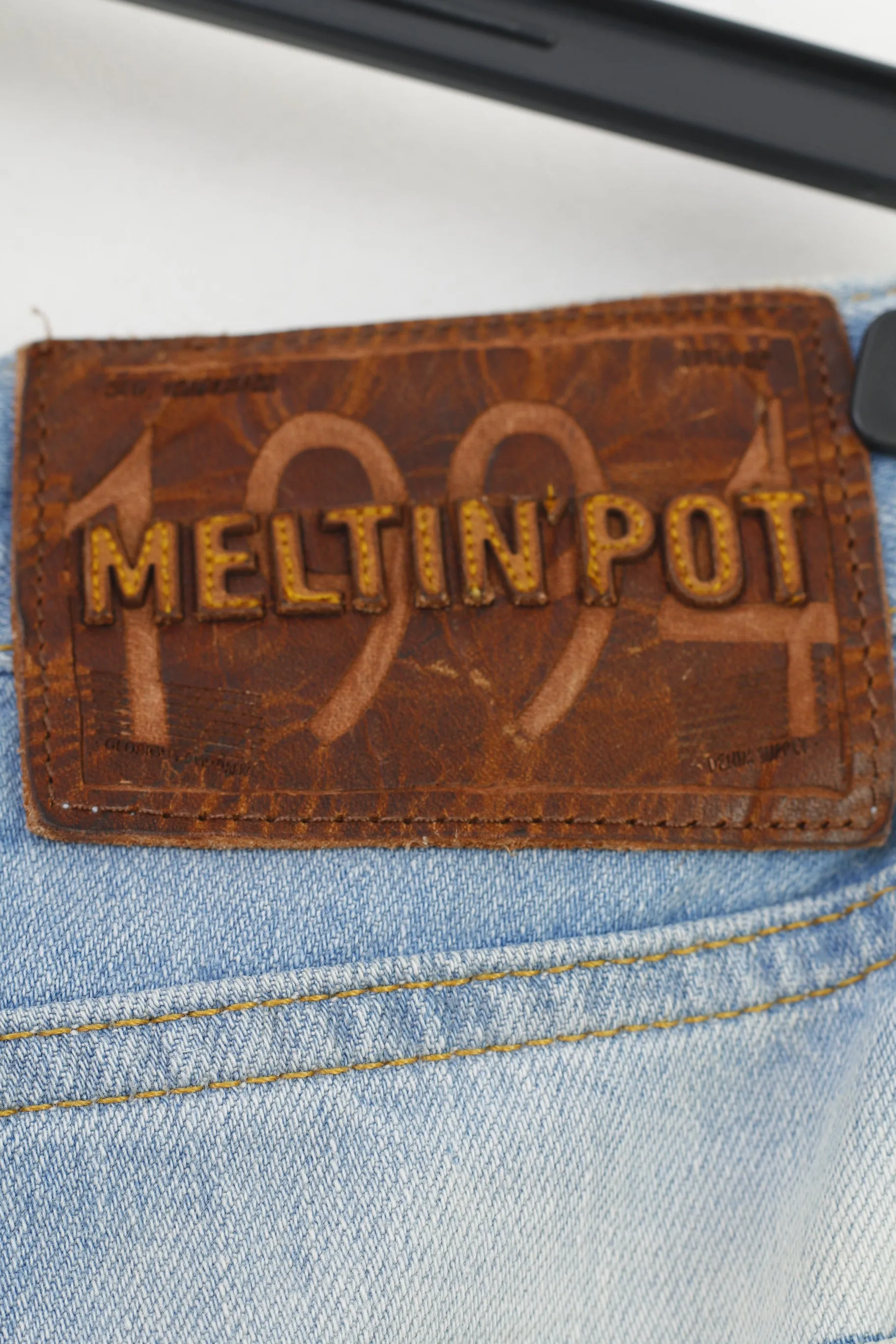 Meltin'Pot Men 34 34 Trousers Blue Cotton Ripped  Buttons Regular Fit Top