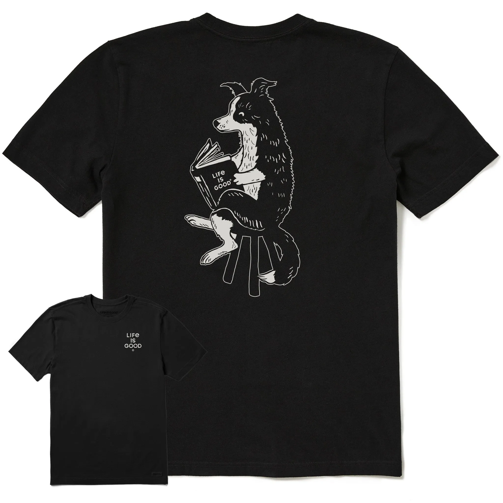 Men's Bert's Collie with Book Short Sleeve Crusher Tee Life is Good